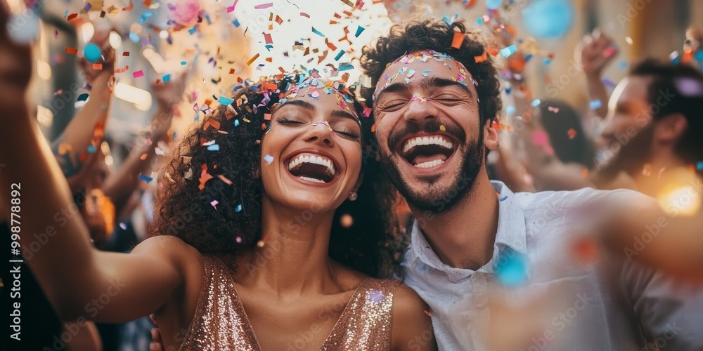 Couple Celebrating With Confetti Couple Celebrating With Confetti