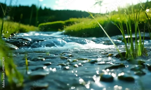 stream in nature, water drops on the rocks