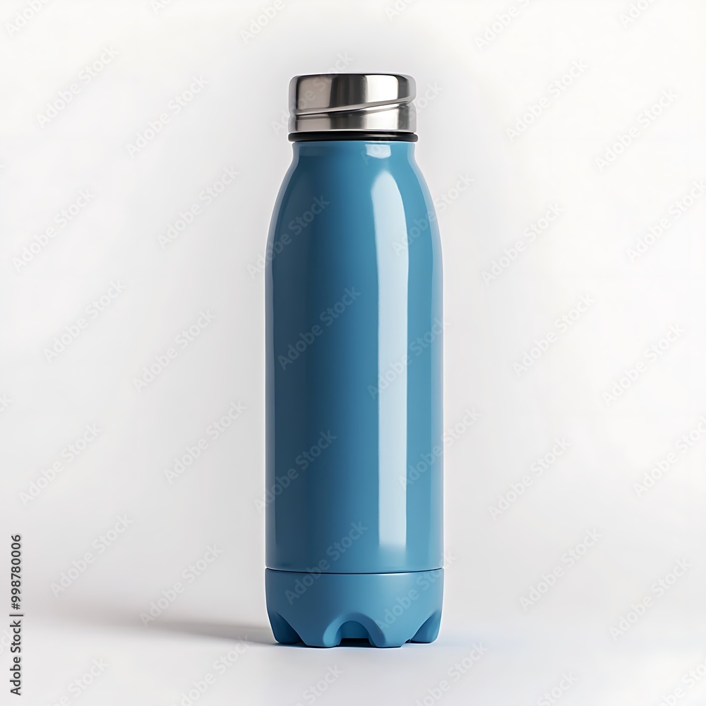mock up empty blue water bottle thermos, white background, generative ai mock up empty blue water bottle thermos, white background, generative ai