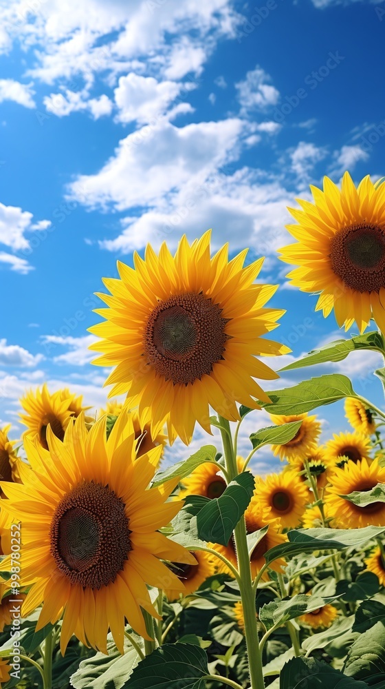 A vibrant field of sunflowers under a bright blue sky, showcasing the beauty of summer and nature's growth A vibrant field of sunflowers under a bright blue sky, showcasing the beauty of summer and nature's growth