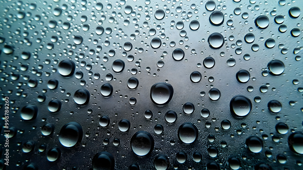 A Close-Up Macro Photograph of Water Droplets on a Smooth Surface, Creating an Abstract Pattern of Circles with a Gradient of Blues and Grays A Close-Up Macro Photograph of Water Droplets on a Smooth Surface, Creating an Abstract Pattern of Circles with a Gradient of Blues and Grays