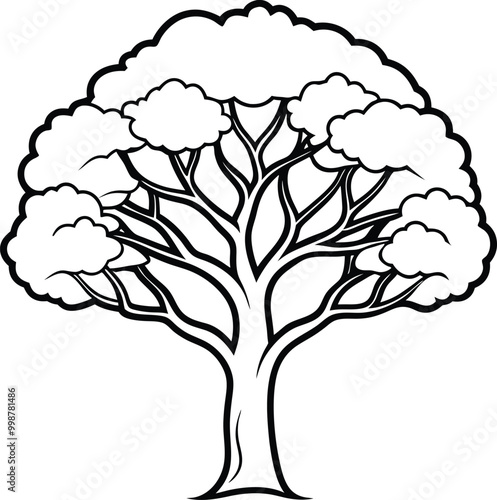 Single line art Teak tree silhouette flat icon, vector illustration on white background.