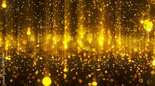 Abstract Golden Glitter Background with Falling Lights and Bokeh Effect