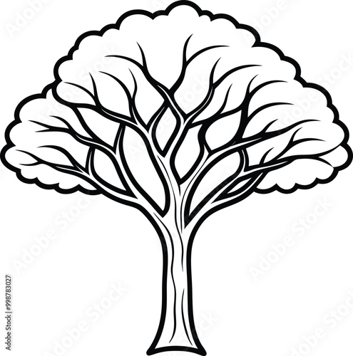 Single line art Teak tree silhouette flat icon, vector illustration on white background.