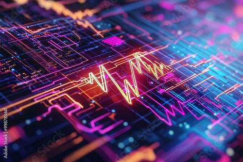 Irregular pulse, glitch effect, sci-fi medical interface, 3D illustration photo