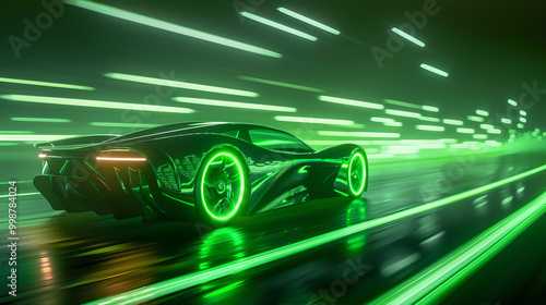 Neon fast moving sport car race tournament on the race track