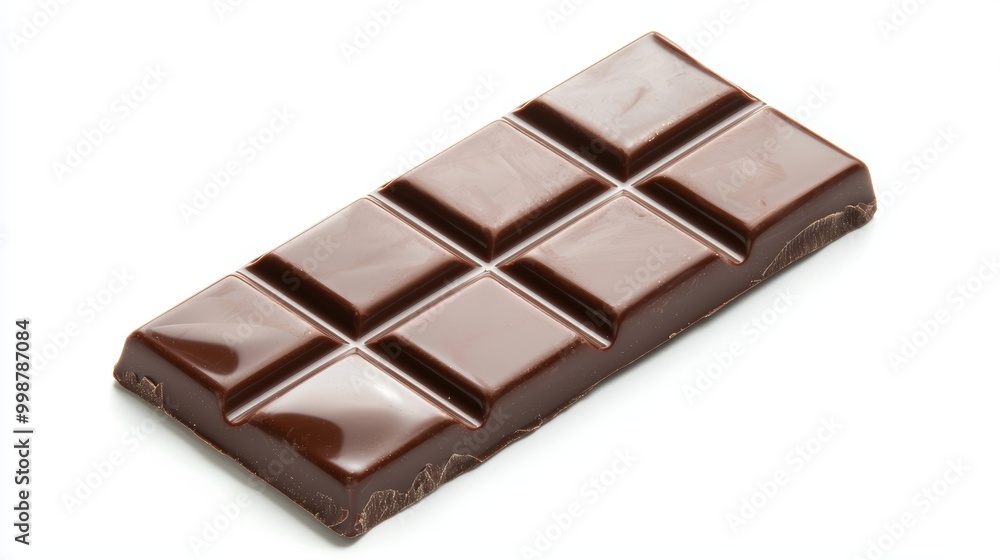 Classic chocolate bar with shiny surface, geometric design, 3D rendering, rich brown tones, isolated on white background Classic chocolate bar with shiny surface, geometric design, 3D rendering, rich brown tones, isolated on white background