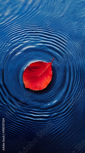 Colorful Tree Leaf Floating on Blue Water, Photo Realistic, Pattern Background, Wallpaper, Cover and Screen for Smartphone, PC, Laptop, 9:16 and 16:9 Format photo