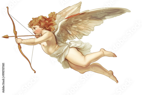 Cupid shoots an arrow of love into the hearts of lovers, Isolated on transparent background photo