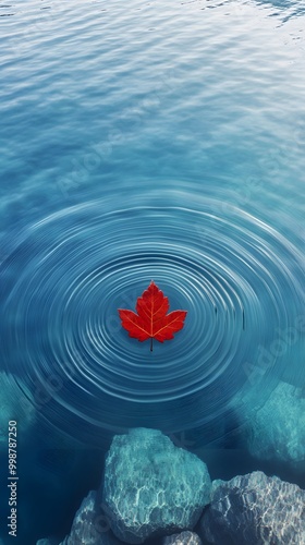 Colorful Tree Leaf Floating on Blue Water, Photo Realistic, Pattern Background, Wallpaper, Cover and Screen for Smartphone, PC, Laptop, 9:16 and 16:9 Format photo