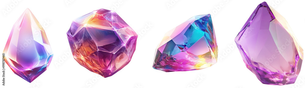 Colorful Geometric Crystal Collection, isolated on transparent background. Colorful Geometric Crystal Collection, isolated on transparent background.