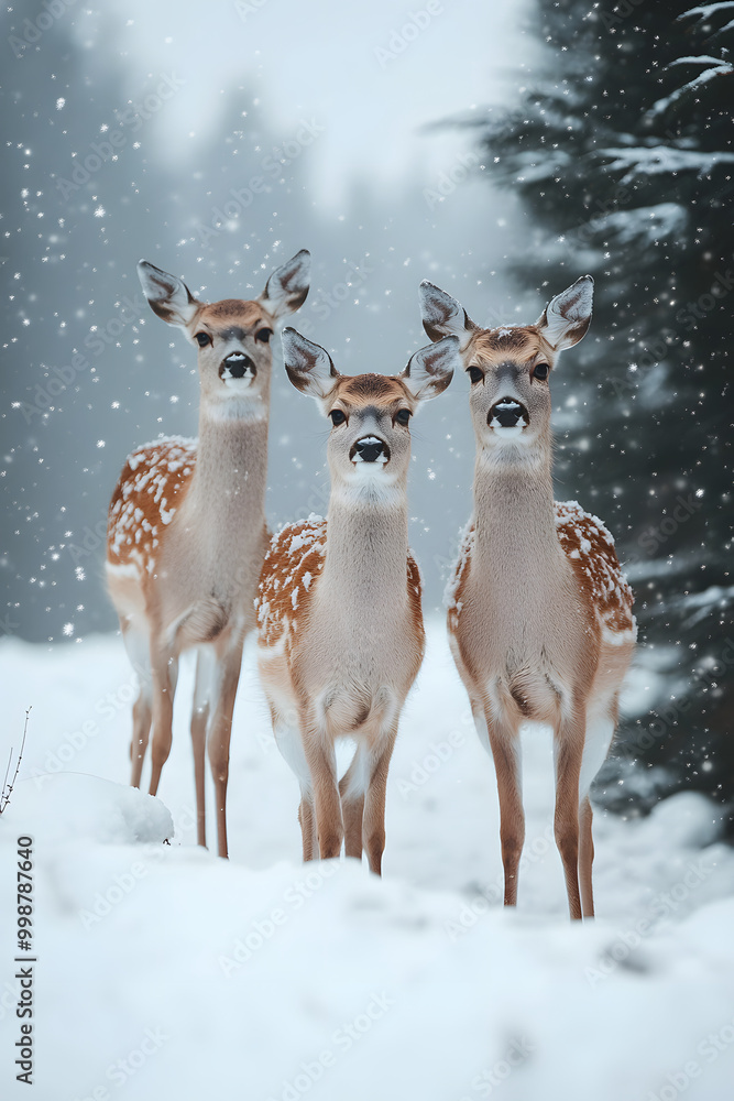 Deers in a Snowy Forest Deers in a Snowy Forest