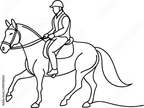 continuous line art drawing style horse rider, equestrian sports line art, galloping horse rider, horse racing vector illustration