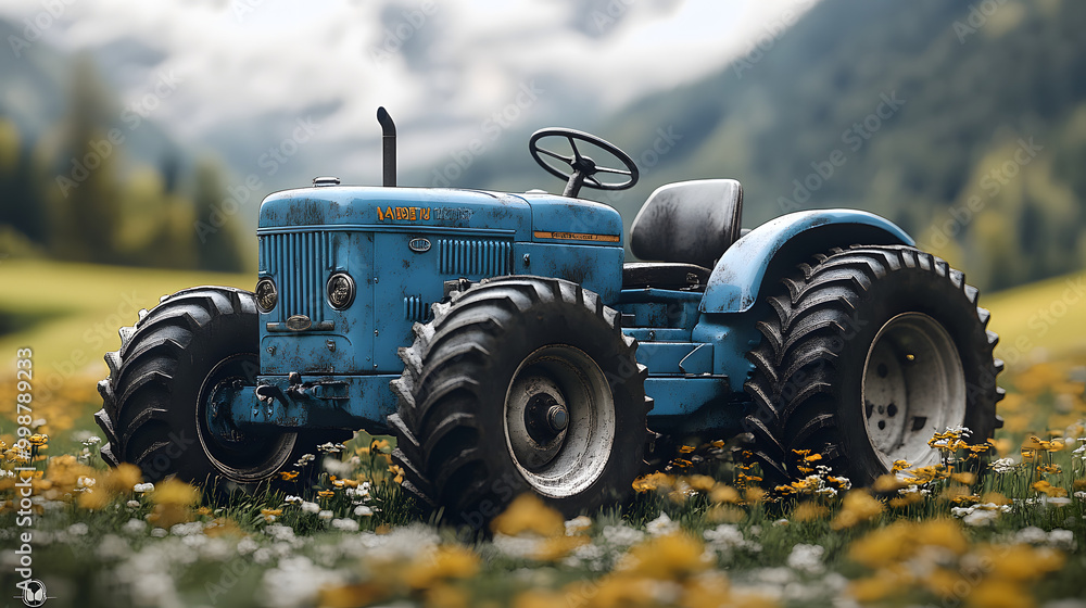 A Blue Tractor in the Field with a Close-Up of Its Large Wheel
A Blue Tractor in the Field with a Close-Up of Its Large Wheel