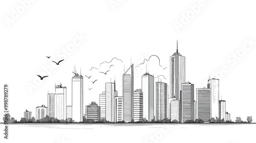 Minimalist City Skyline Line Drawing for Urban and Architectural Design