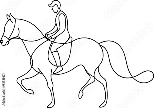 continuous line art drawing style horse rider, equestrian sports line art, galloping horse rider, horse racing vector illustration