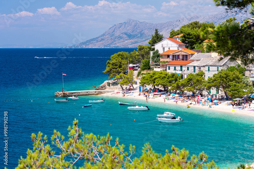 view on Bratus beach in Makarska riviera in Dalmatia in Croatia photo