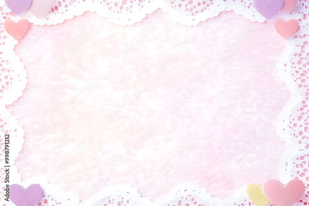 Cute frame background in pastel colors studded with hearts, generative ai Cute frame background in pastel colors studded with hearts, generative ai