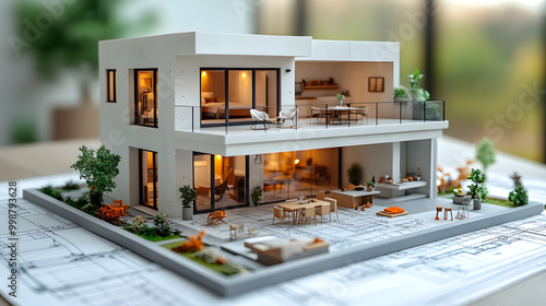 A Detailed Model of an Architectural House Placed on a Table 