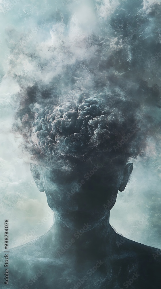 Artistic image of a man’s hairdo wrapped in dense smoke Artistic image of a man’s hairdo wrapped in dense smoke