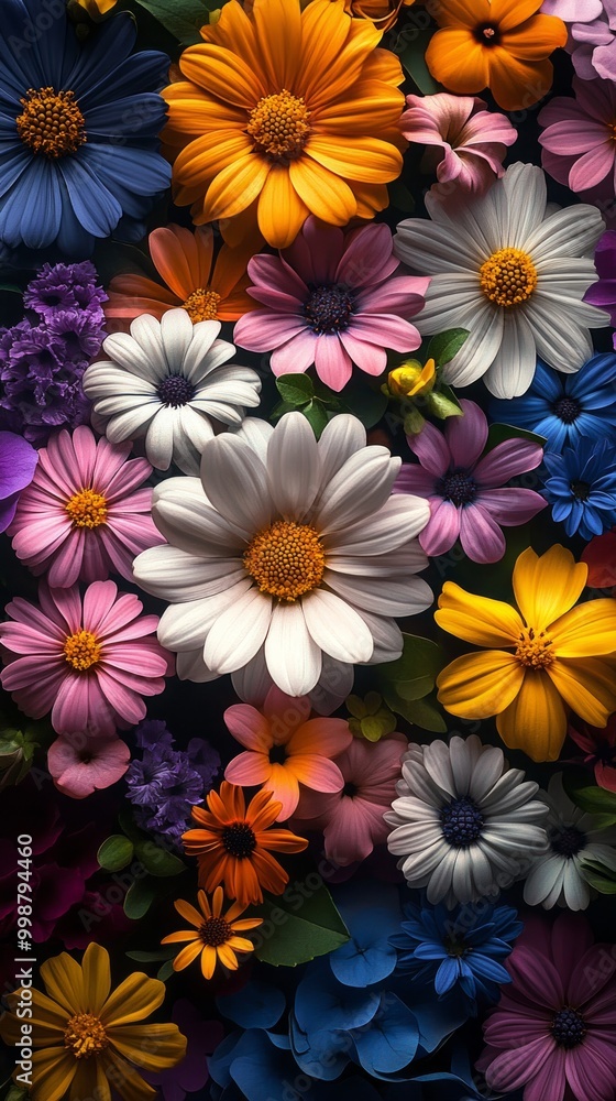 Colorful flowers when viewed from above Flowers of many different colors and types, with purple, yellow, white and pink appearing everywhere. It will be used as wallpaper. Colorful flowers when viewed from above Flowers of many different colors and types, with purple, yellow, white and pink appearing everywhere. It will be used as wallpaper.