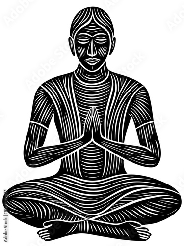 Serene Black and White Illustration of Meditating Person