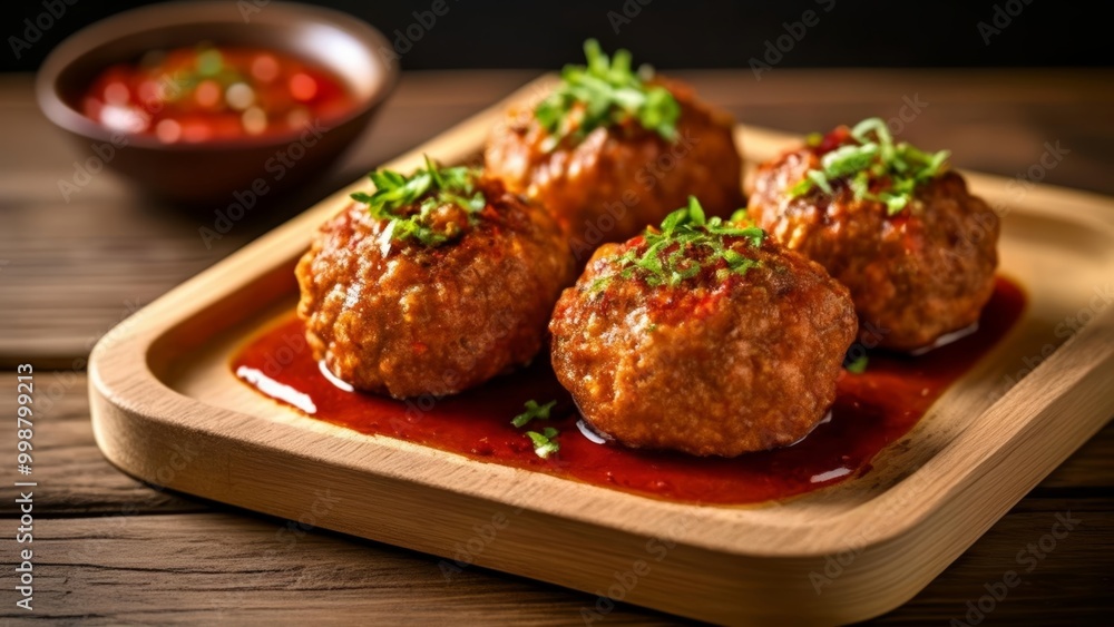 Delicious meatballs in a rich tomato sauce ready to be savored Delicious meatballs in a rich tomato sauce ready to be savored
