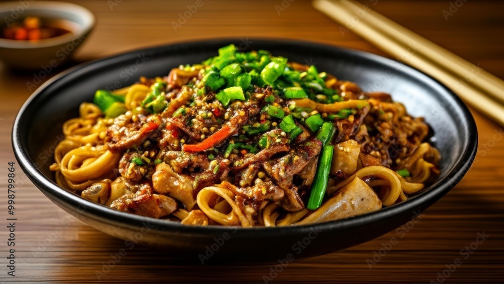 Delicious Asian noodle dish ready to be savored Delicious Asian noodle dish ready to be savored