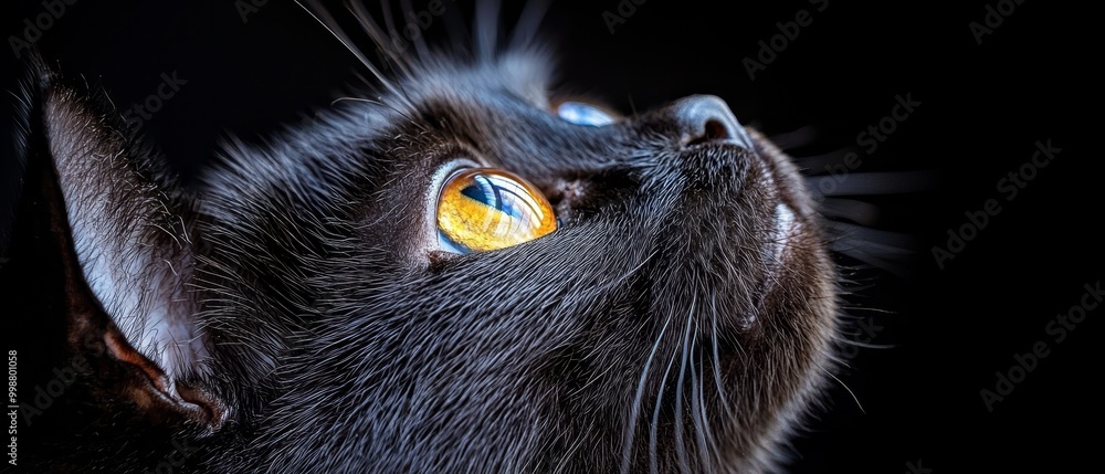 its eyes, one yellow and one blue its eyes, one yellow and one blue