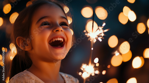 Wallpaper Mural Children laughing and waving sparklers in the air, trails of light captured against the night sky, festive excitement, Diwali celebration, fireworks, sparklers, joy Torontodigital.ca