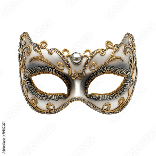 Elegant Gold and White Masquerade Mask
