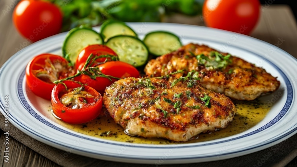 Deliciously grilled chicken with a side of fresh vegetables Deliciously grilled chicken with a side of fresh vegetables