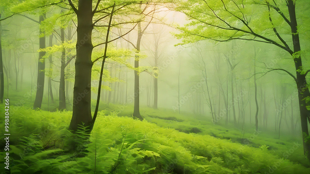 Obraz premium bright forest scene, sunlight over greenery