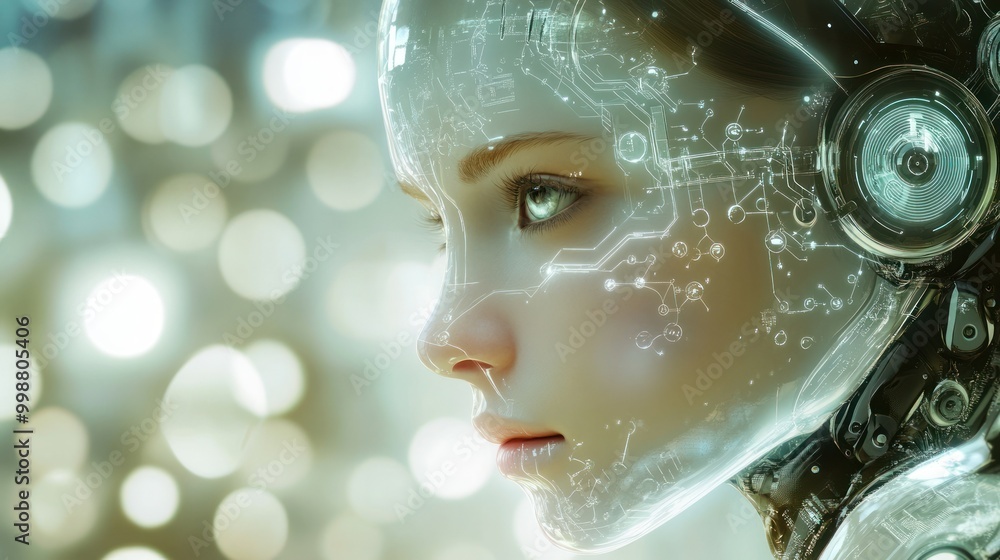 Futuristic Portrait of a Female Cyborg with Engine Design Futuristic Portrait of a Female Cyborg with Engine Design