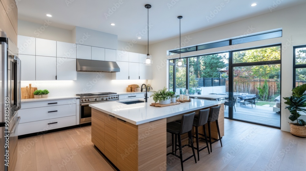 Modern Kitchen Interior with Island and Natural Light Modern Kitchen Interior with Island and Natural Light