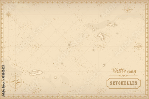 Map of Seychelles in the old style, brown graphics in retro fantasy style