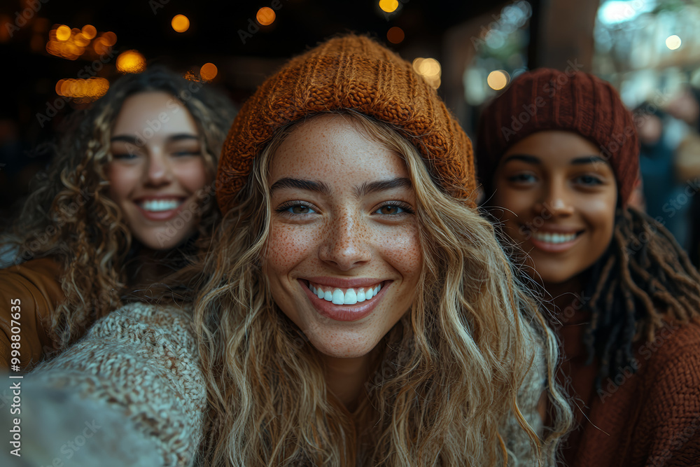 A diverse group of friends taking a selfie at a cafe, symbolizing friendship, diversity, and social connections. A diverse group of friends taking a selfie at a cafe, symbolizing friendship, diversity, and social connections.
