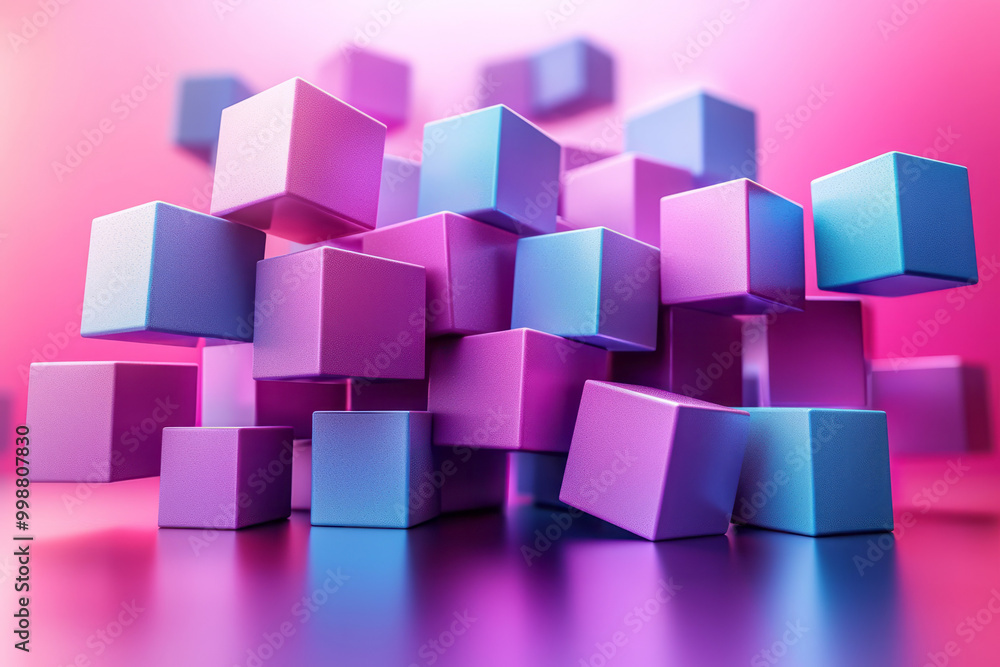 Floating cubes creating an abstract 3D structure, Floating cubes creating an abstract 3D structure,