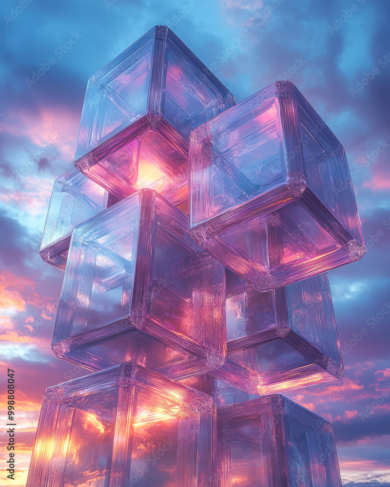 Φωτογραφία A futuristic arrangement of floating cubes in purple and blue hues,