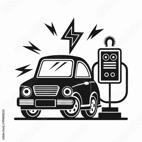 Black Electric Car Charging at a Station