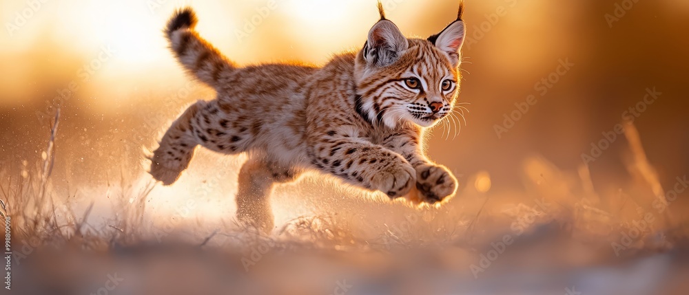 A small brown-and-black cat sprints through a tall grass field, its front paws elevated A small brown-and-black cat sprints through a tall grass field, its front paws elevated