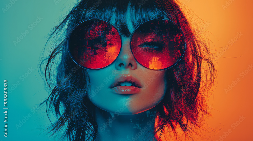 A creative music poster showing a woman holding a vinyl record over her face, A creative music poster showing a woman holding a vinyl record over her face,