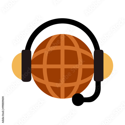 Stylized headset icon with a globe representing global communication and connectivity