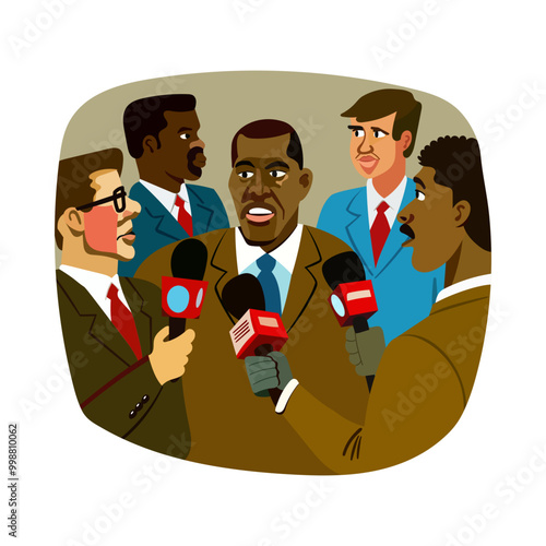 A flat style illustration of sideline reporters 