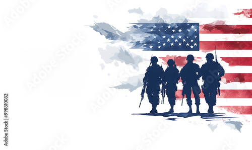 Wallpaper Mural Honoring All Who Served on Vet Jungle Day with Silhouetted Soldiers and USA Flag Torontodigital.ca