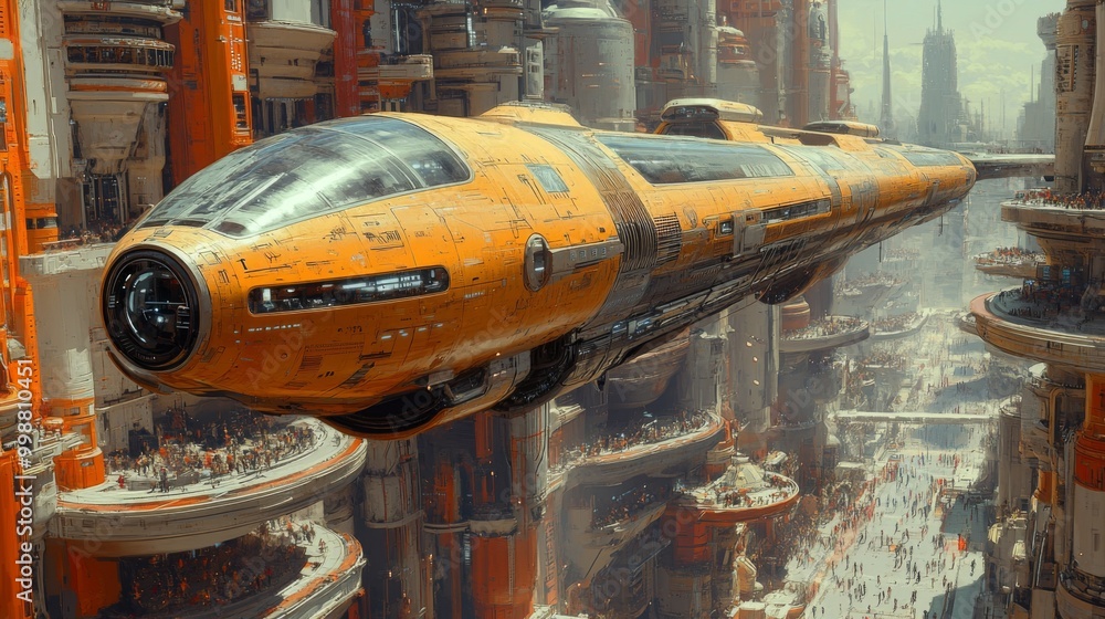 Futuristic Cityscape with Flying Vessel Futuristic Cityscape with Flying Vessel