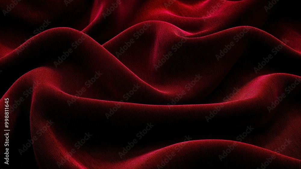 Fototapeta premium A soft, luxurious texture of deep red velvet with subtle folds and light reflections, exuding richness and elegance. Perfect for adding holiday luxury to gift wrapping, seasonal branding, or Christmas