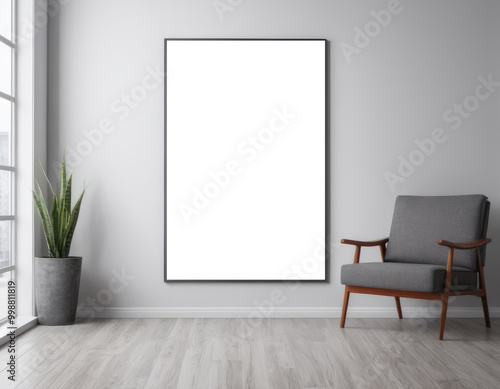 Mockup room for poster or painting in hi-tech interior, Photo Frame Mockup, gray colors