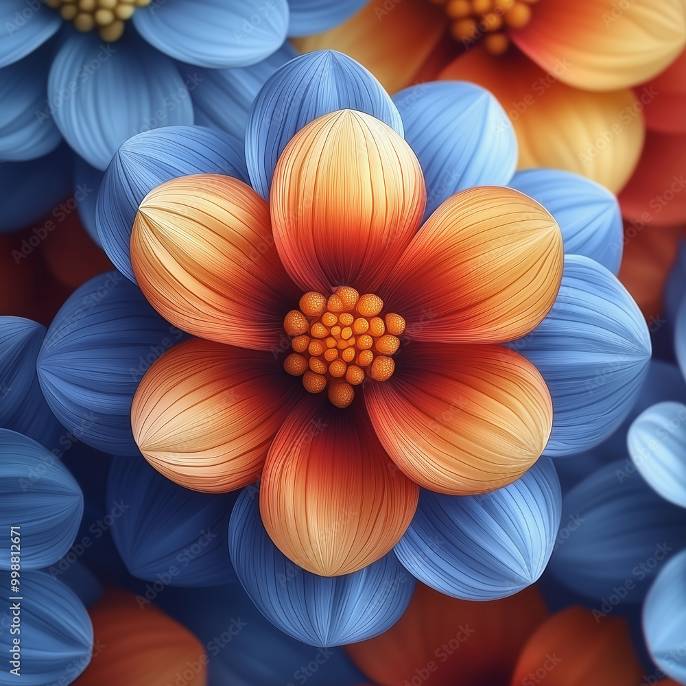 Obraz premium Vibrant close-up of a delicate blue and orange flower petal pattern 