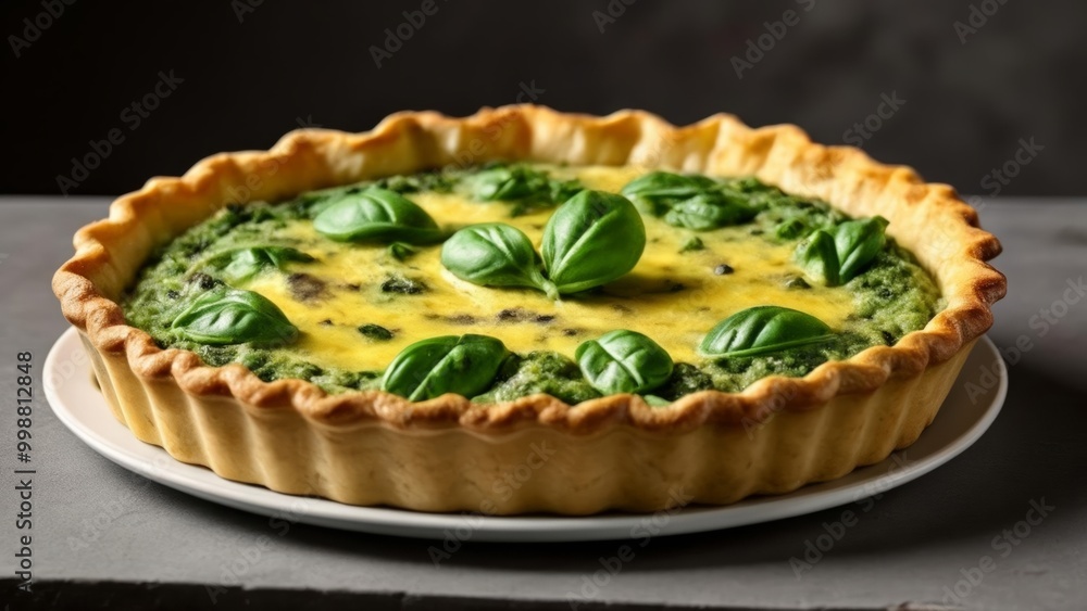 Deliciously baked spinach quiche with golden crust Deliciously baked spinach quiche with golden crust
